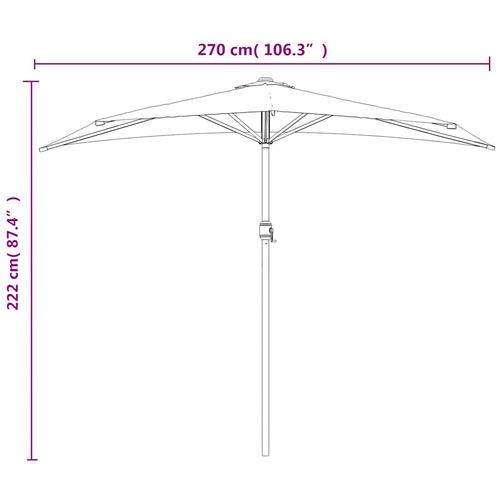 vidaXL Półparasol balkonowy, aluminiowy słupek, czarny, 270x144x222 cm