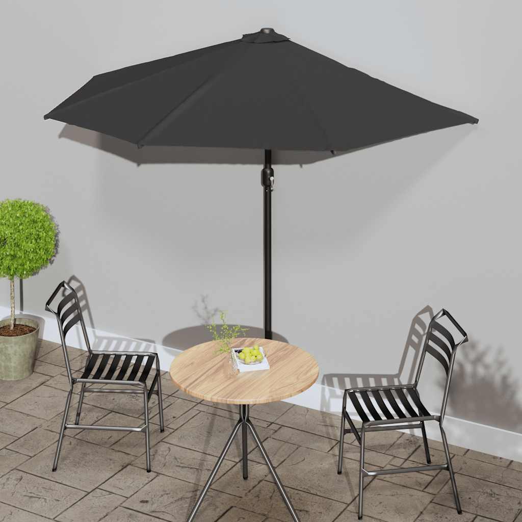 vidaXL Półparasol balkonowy, aluminiowy słupek, czarny, 270x144x222 cm
