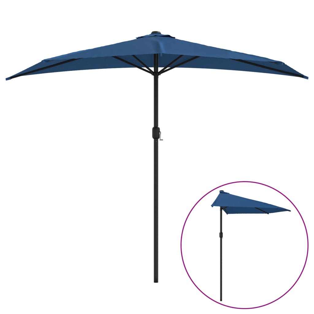 vidaXL Półparasol balkonowy, aluminium, niebieski, 270x144x222 cm