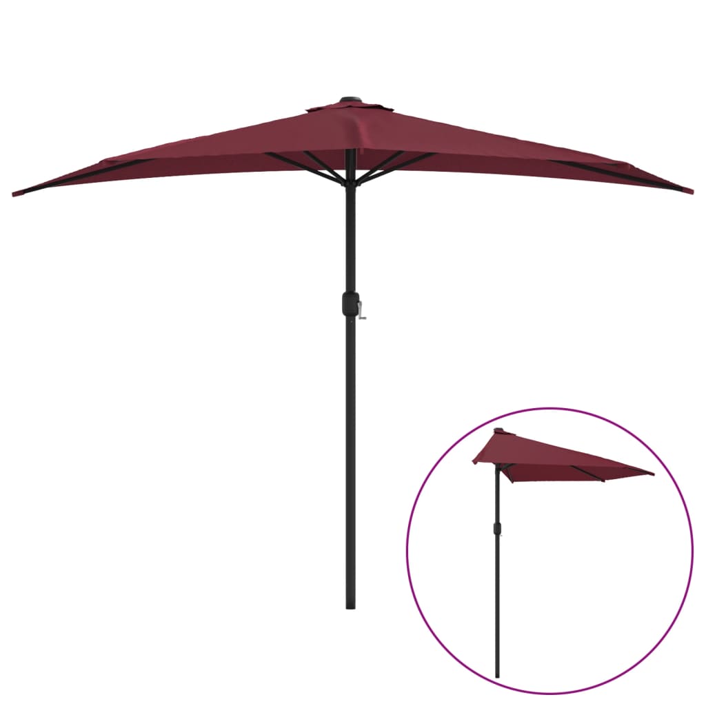 vidaXL Półparasol balkonowy, aluminiowy słupek, bordo, 300x155x223 cm