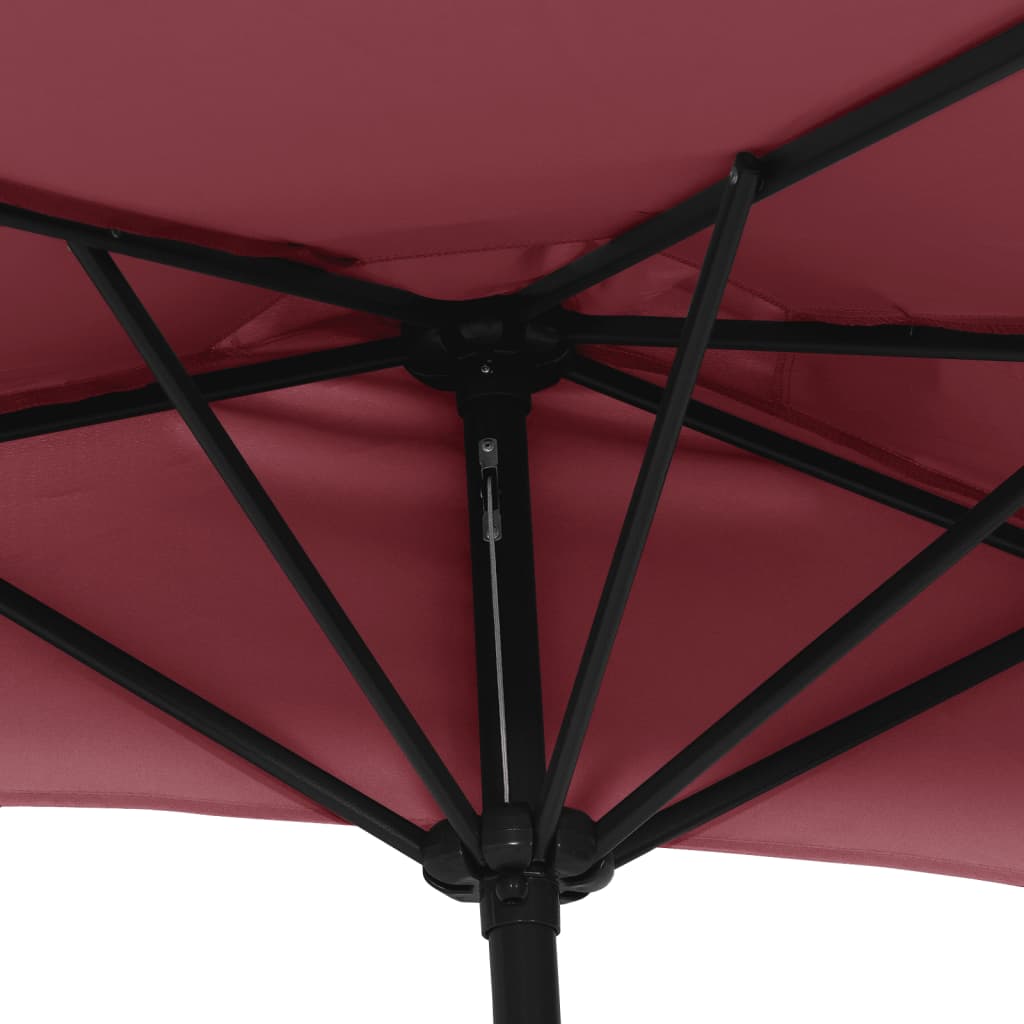 vidaXL Półparasol balkonowy, aluminiowy słupek, bordo, 300x155x223 cm
