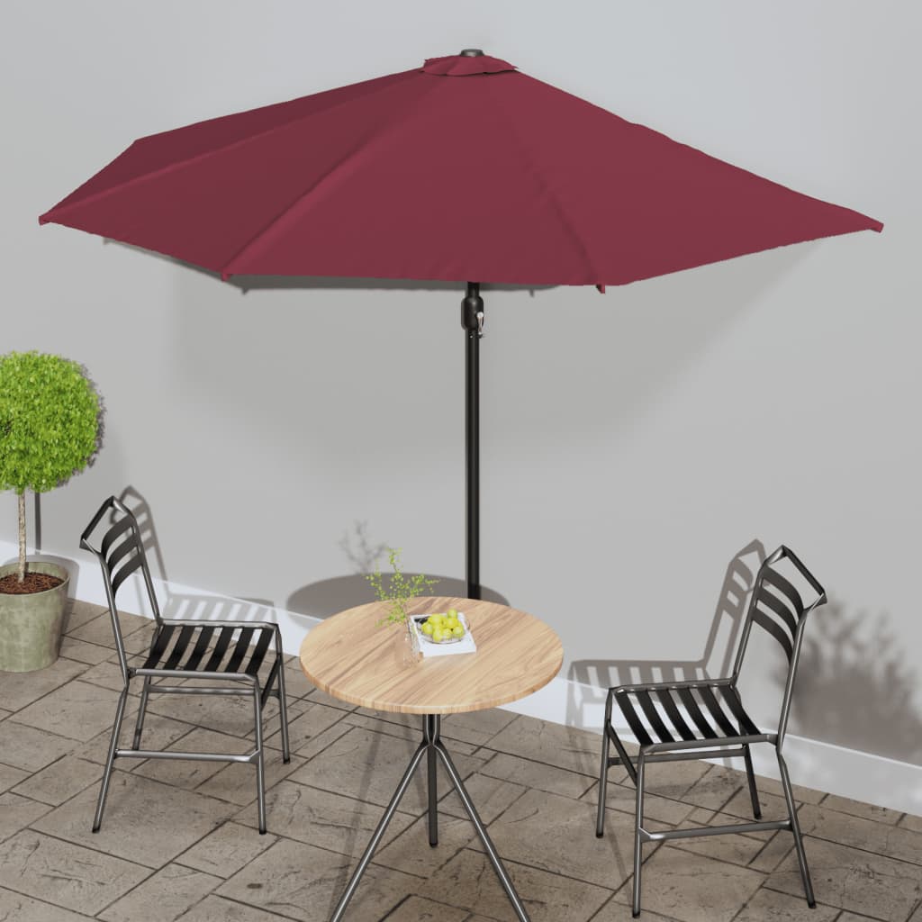 vidaXL Półparasol balkonowy, aluminiowy słupek, bordo, 300x155x223 cm