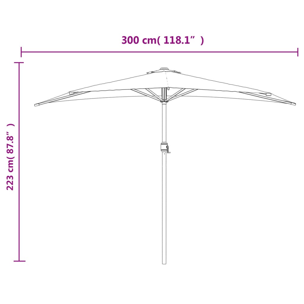 vidaXL Półparasol balkonowy, aluminium, terakota, 300x155x223 cm