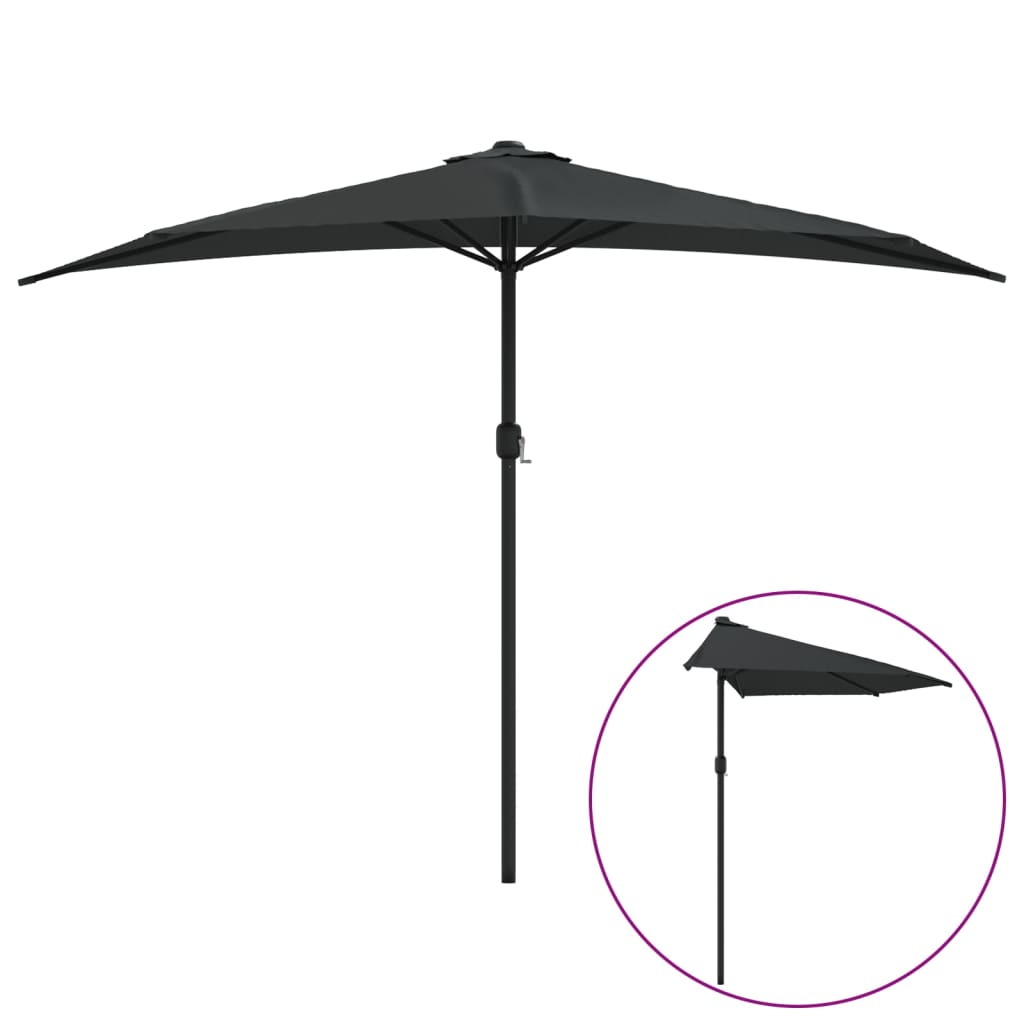 vidaXL Półparasol balkonowy, aluminiowy słupek, czarny, 300x155x223 cm