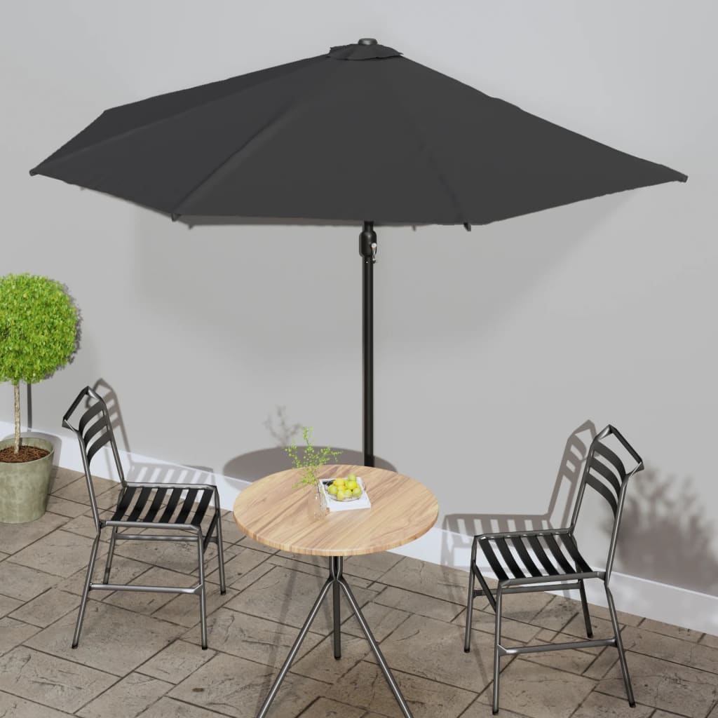 vidaXL Półparasol balkonowy, aluminiowy słupek, czarny, 300x155x223 cm