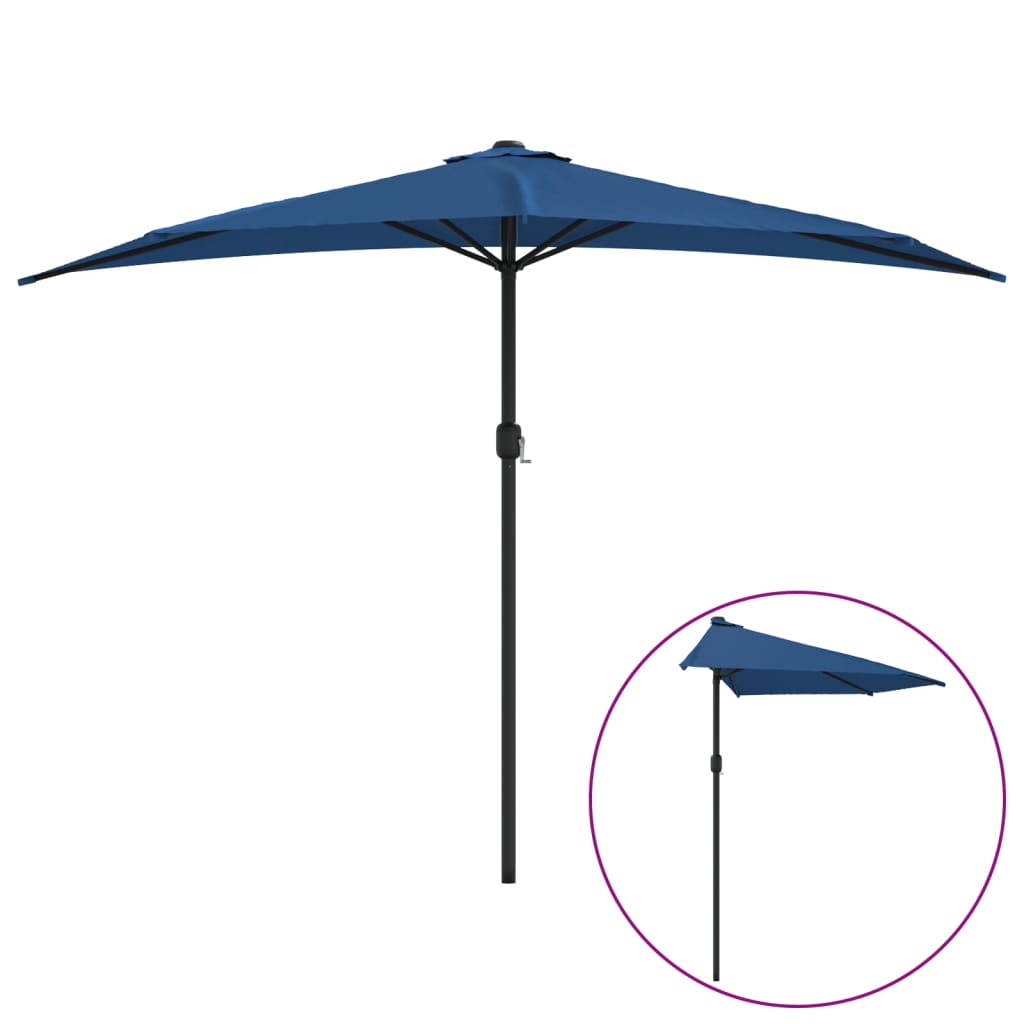 vidaXL Półparasol balkonowy, aluminium, niebieski, 300x155x223 cm