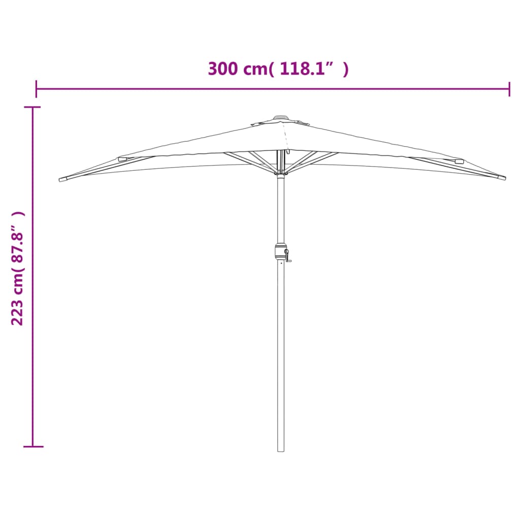 vidaXL Półparasol balkonowy, aluminium, niebieski, 300x155x223 cm