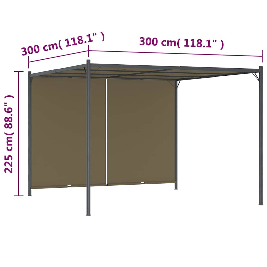 vidaXL Pergola ogrodowa ze zwijanym dachem, 3x3 m, taupe, 180 g/m²