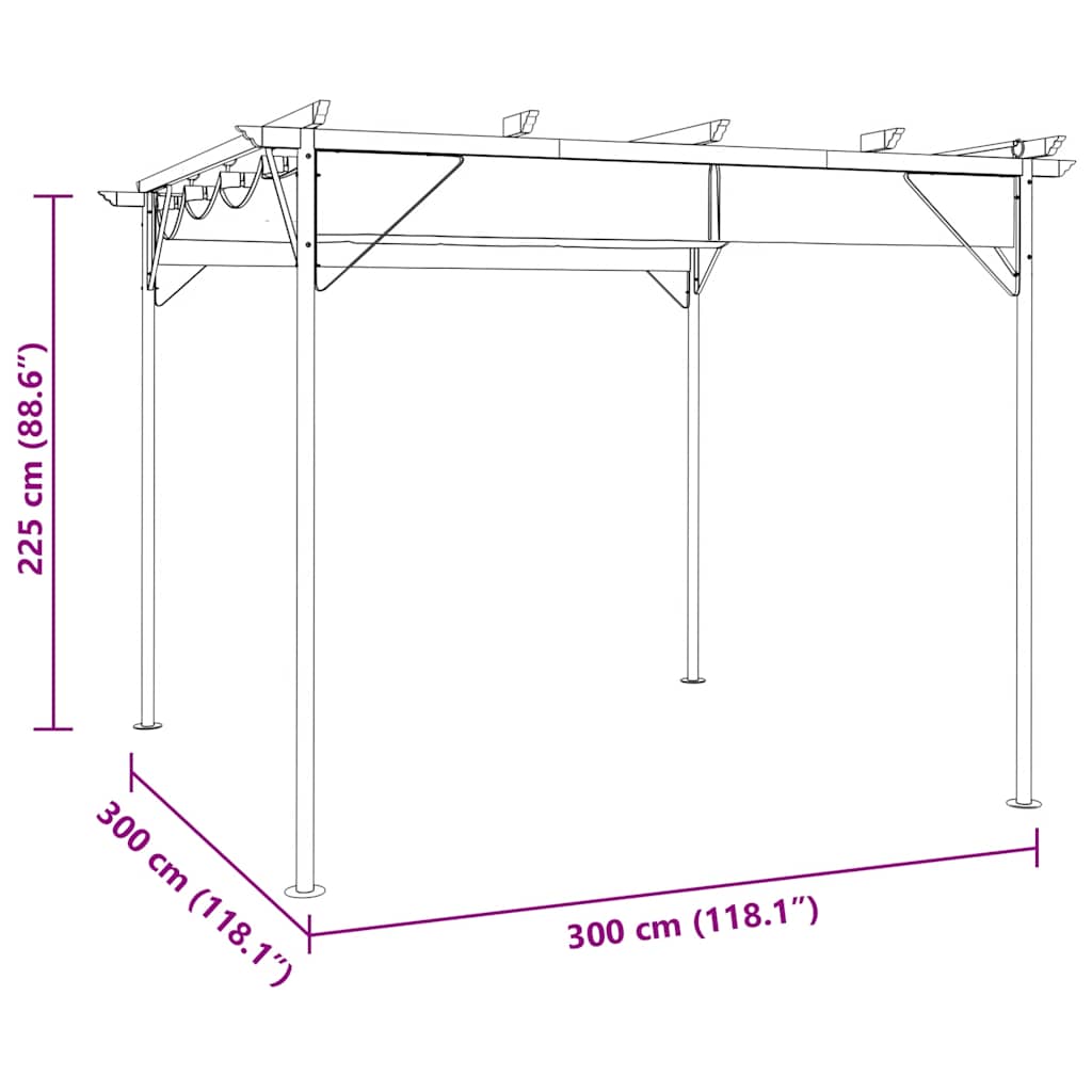 vidaXL Pergola ogrodowa ze zwijanym dachem, 3x3 m, antracyt, 180 g/m²