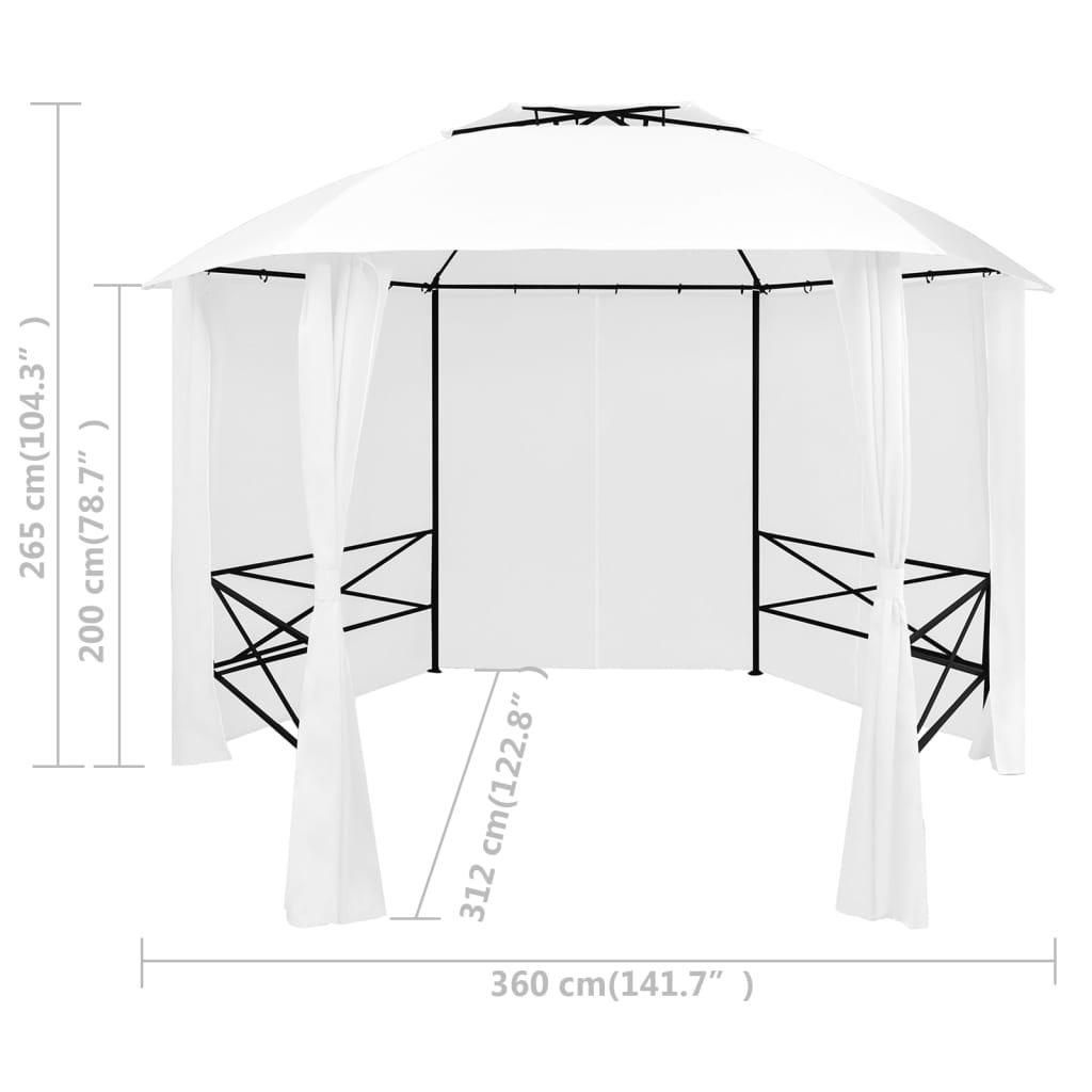 vidaXL Altana ogrodowa z zasłonami, 360x312x265 cm, biała, 180 g/m²