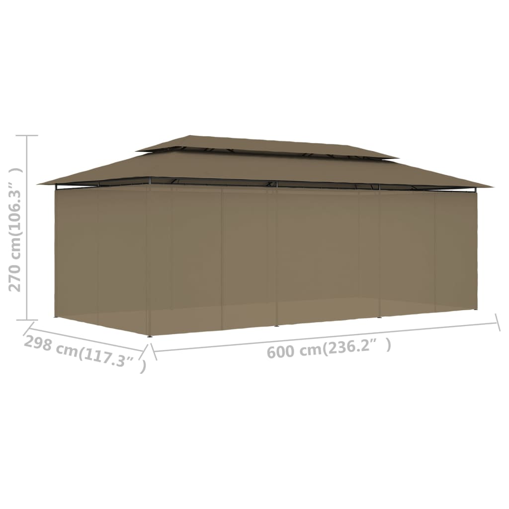 vidaXL Altana z zasłonami, 600x298x270 cm, kolor taupe, 180 g/m²