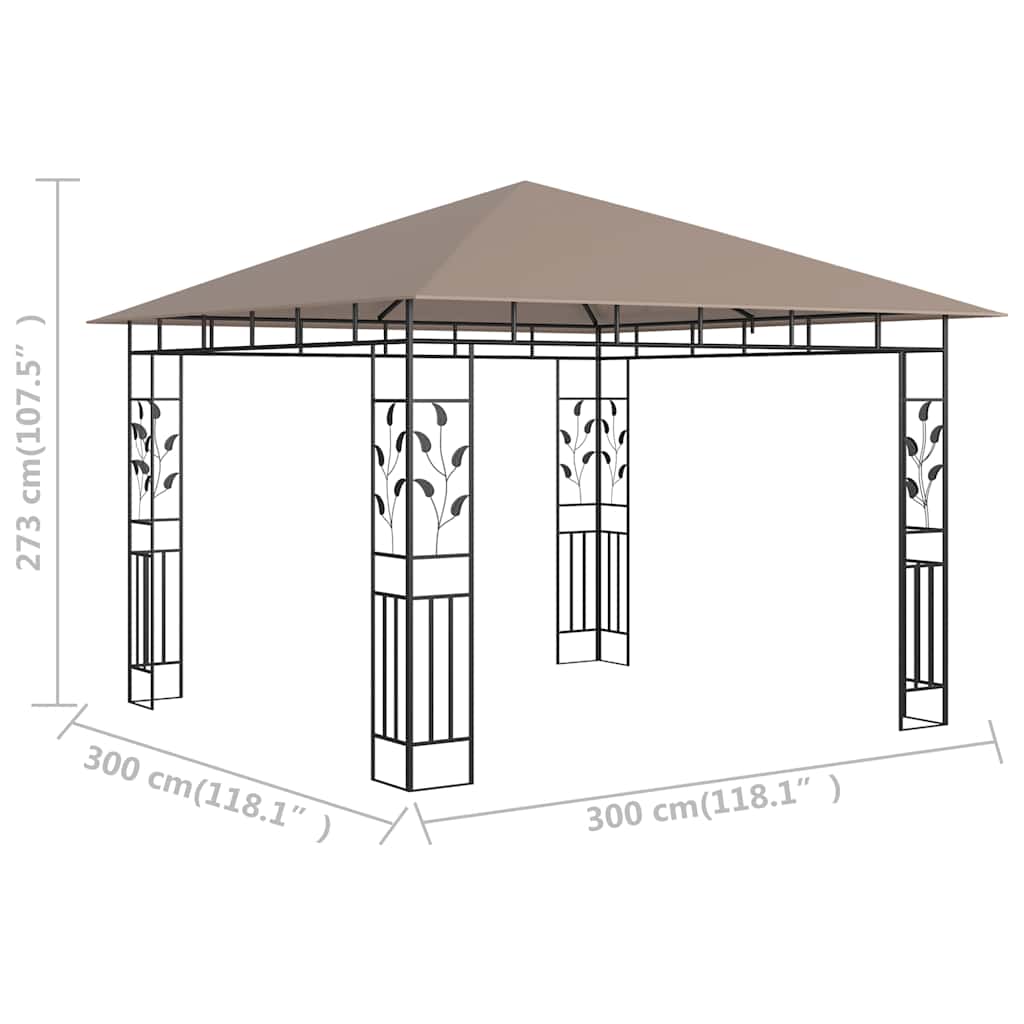 vidaXL Altana ogrodowa z moskitierą, 3x3x2,73 m, kolor taupe, 180 g/m²