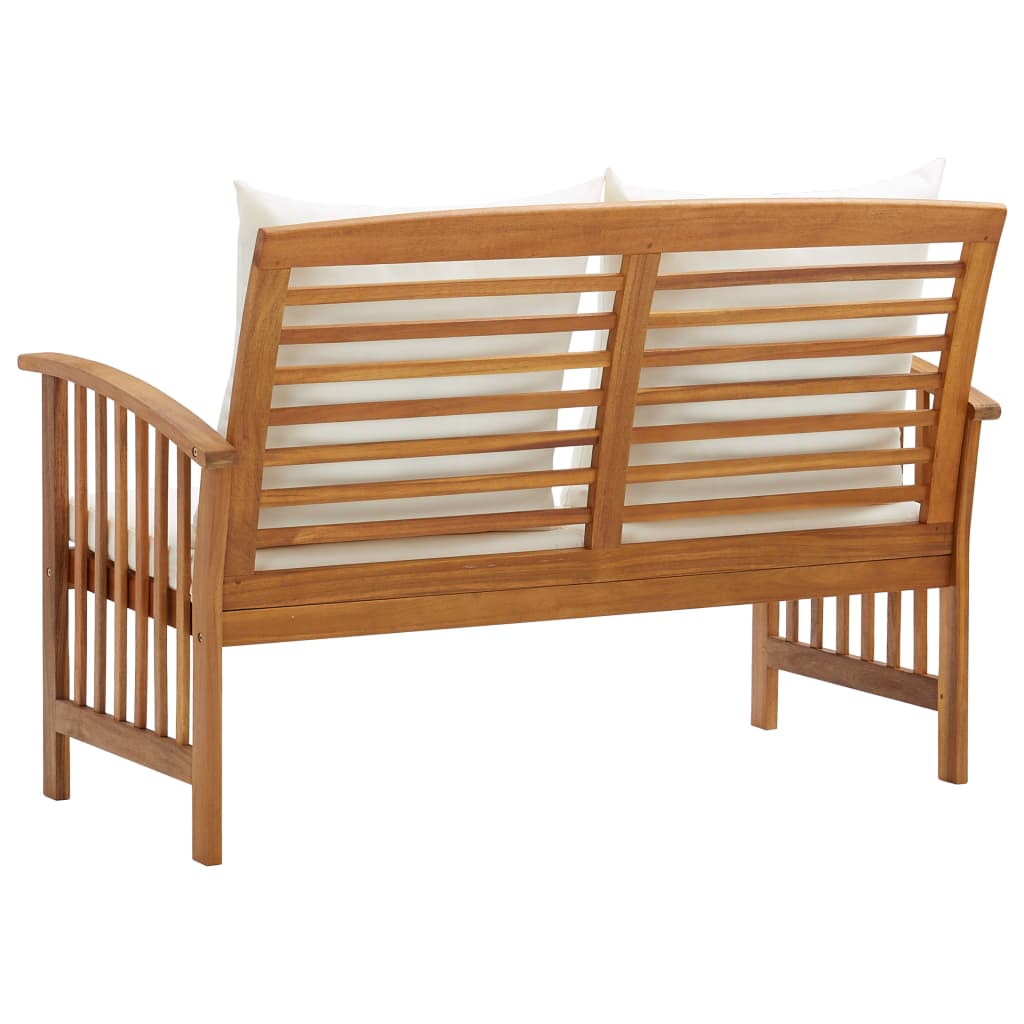vidaXL Ławka ogrodowa z poduszkami, 119 cm, lite drewno akacjowe