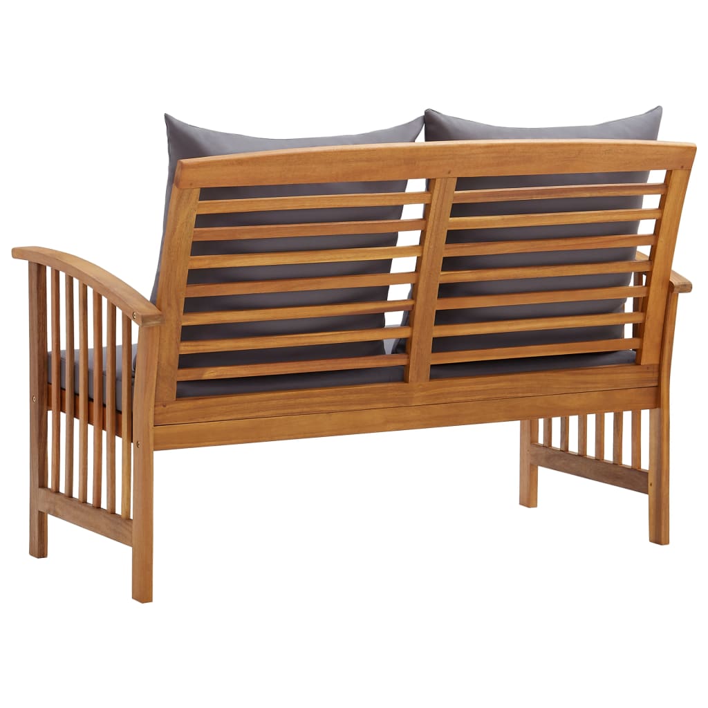 vidaXL Ławka ogrodowa z poduszkami, 119 cm, lite drewno akacjowe