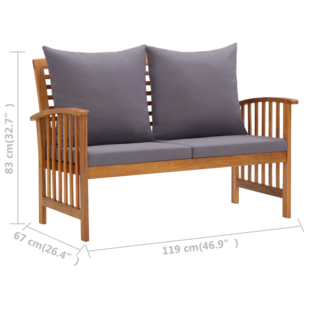 vidaXL Ławka ogrodowa z poduszkami, 119 cm, lite drewno akacjowe