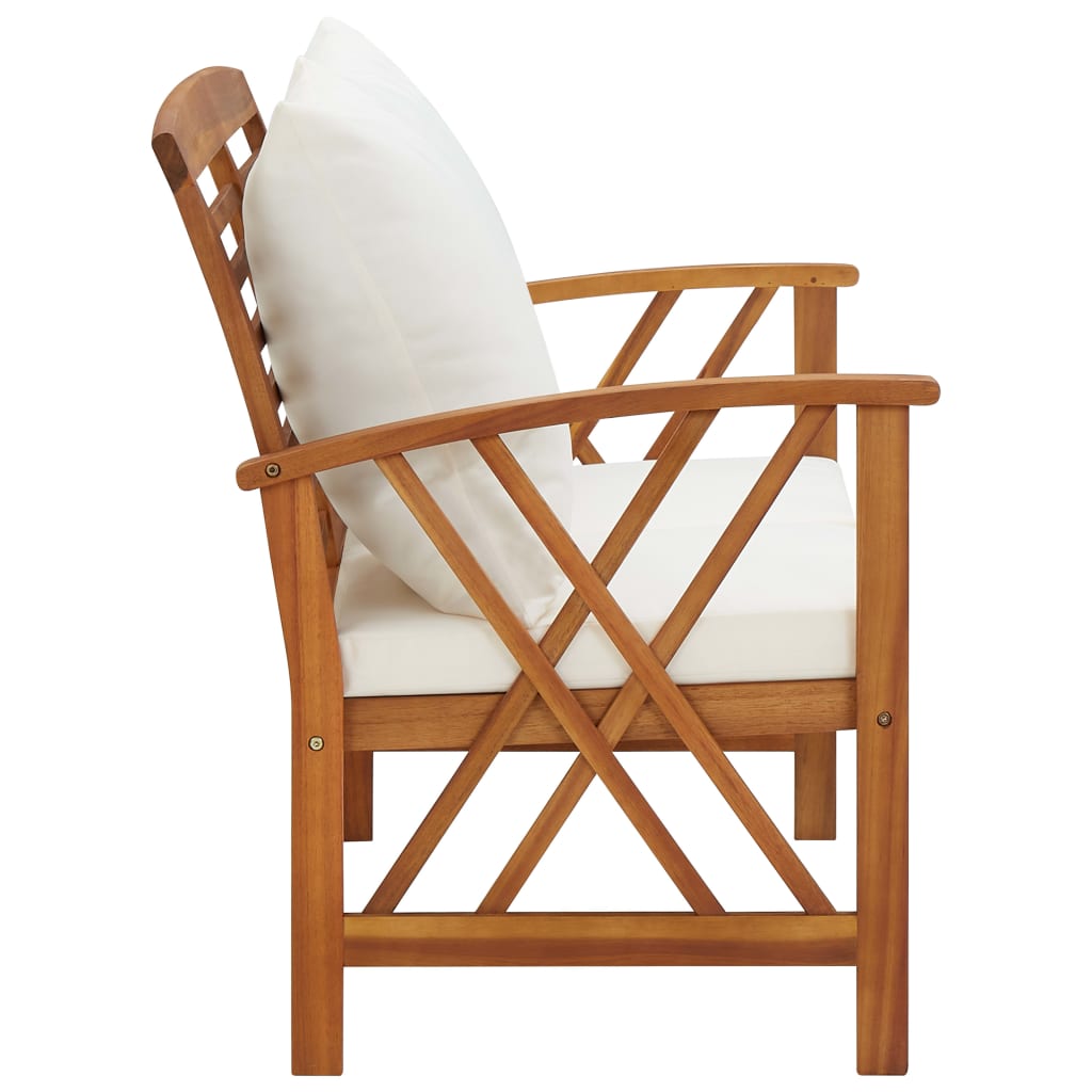 vidaXL Ławka ogrodowa z poduszkami, 119 cm, lite drewno akacjowe