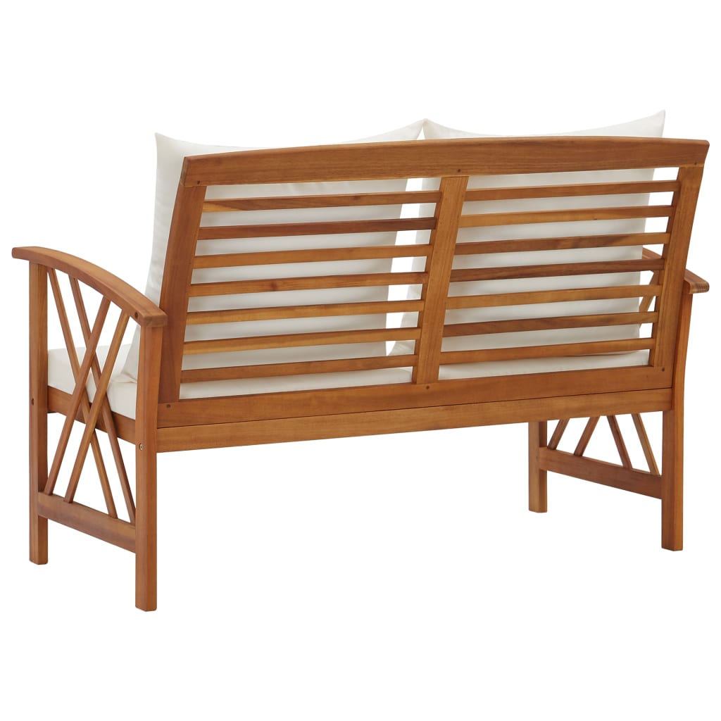 vidaXL Ławka ogrodowa z poduszkami, 119 cm, lite drewno akacjowe