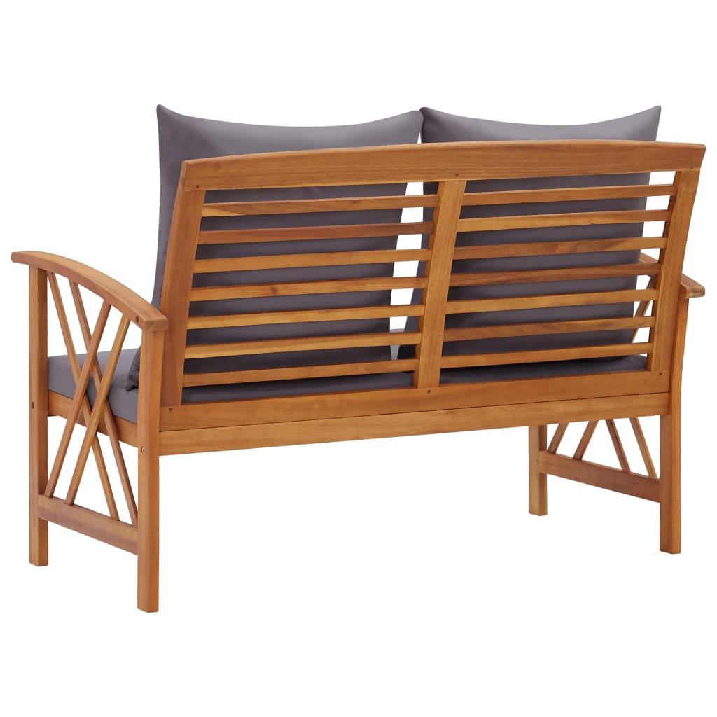 vidaXL Ławka ogrodowa z poduszkami, 119 cm, lite drewno akacjowe
