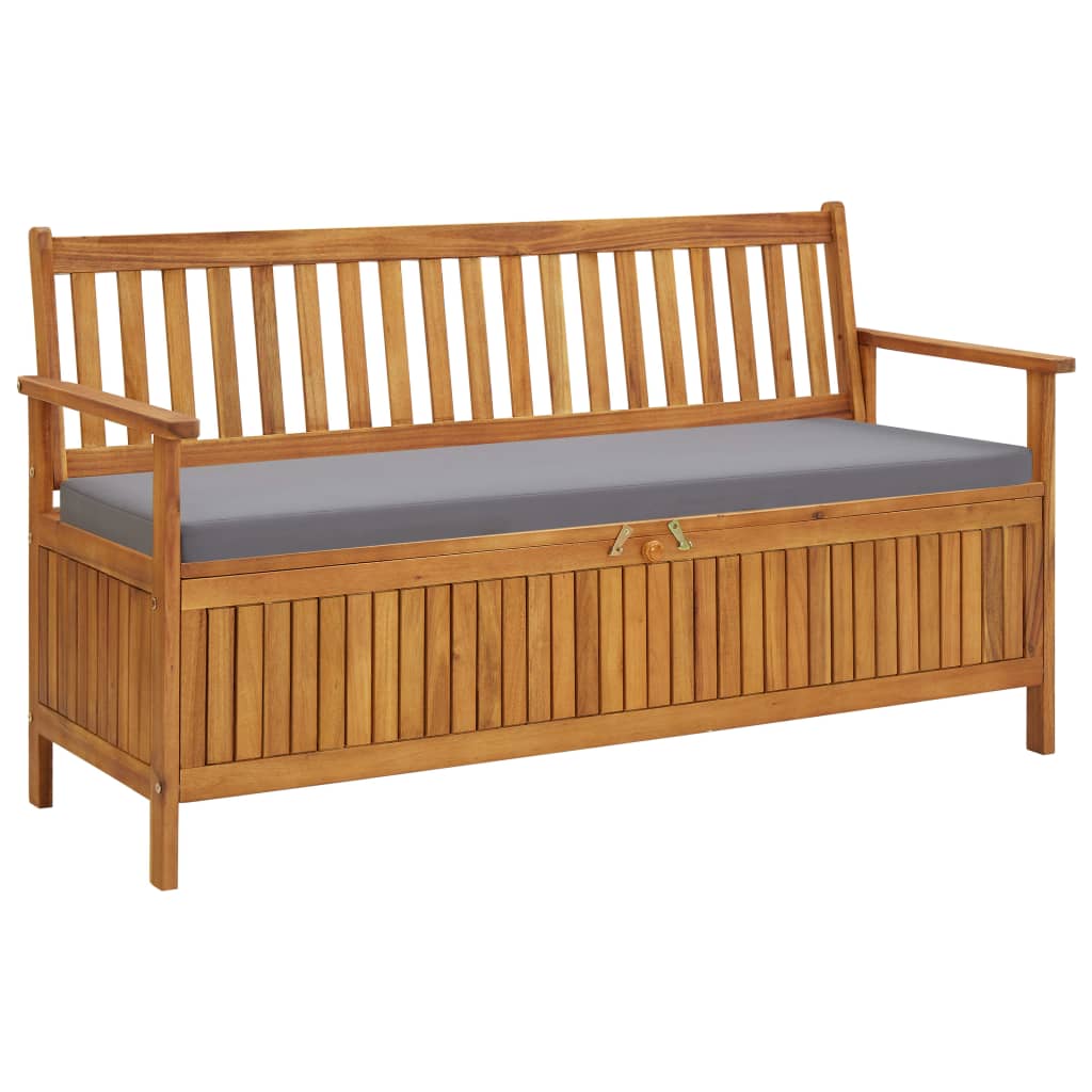 vidaXL Ławka ogrodowa ze schowkiem i poduszką, 148 cm, drewno akacjowe