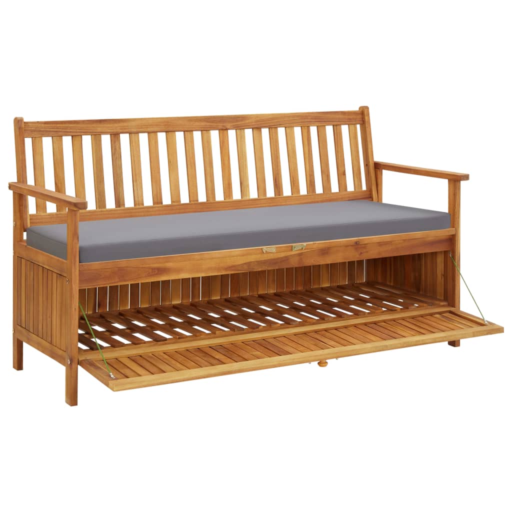 vidaXL Ławka ogrodowa ze schowkiem i poduszką, 148 cm, drewno akacjowe