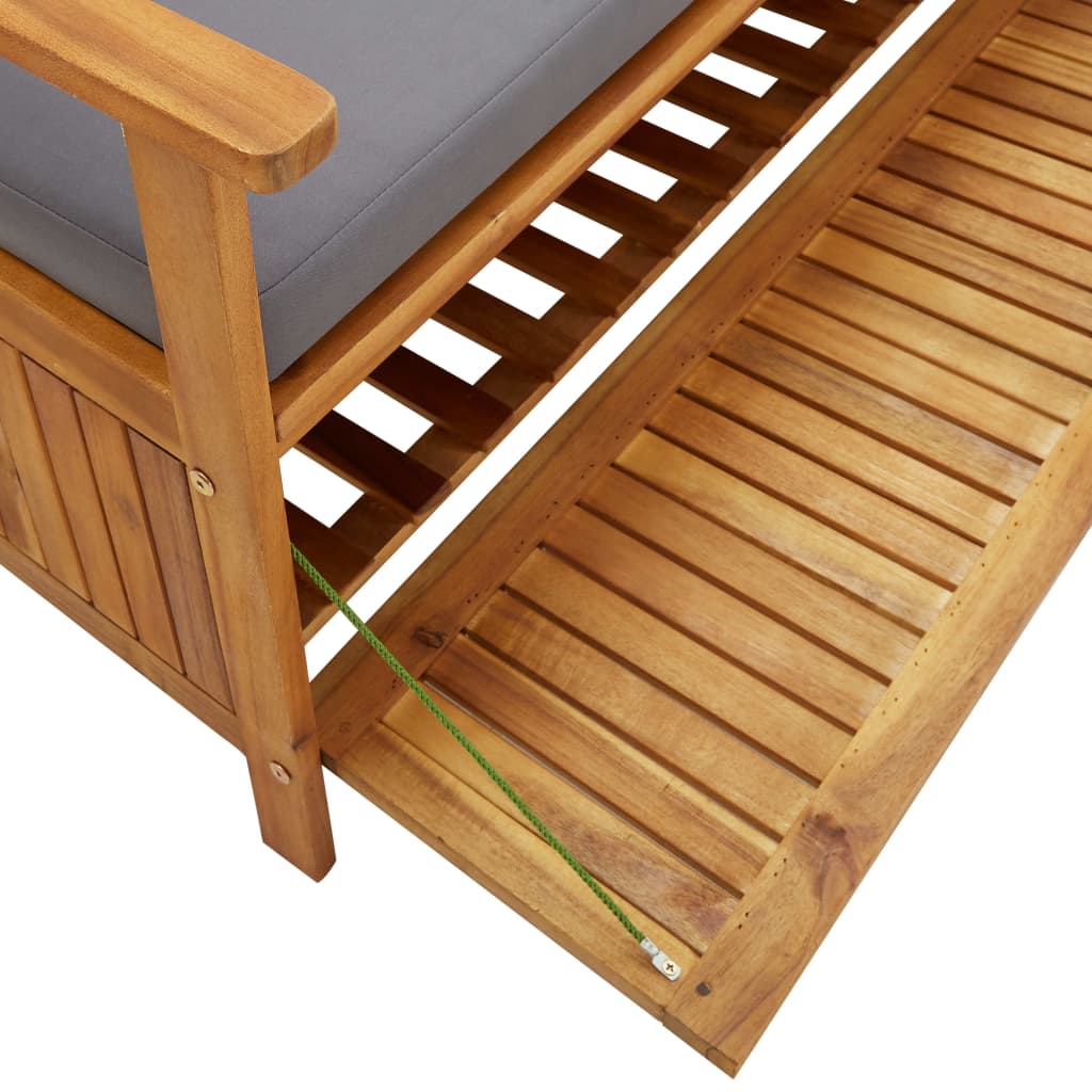 vidaXL Ławka ogrodowa ze schowkiem i poduszką, 148 cm, drewno akacjowe