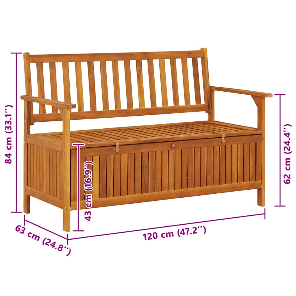 vidaXL Ławka ogrodowa ze schowkiem, 120 cm, lite drewno akacjowe