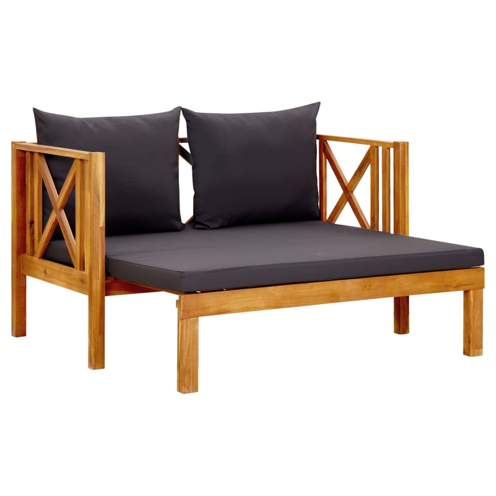vidaXL 2-osobowa ławka ogrodowa z poduszkami, 122 cm, drewno akacjowe