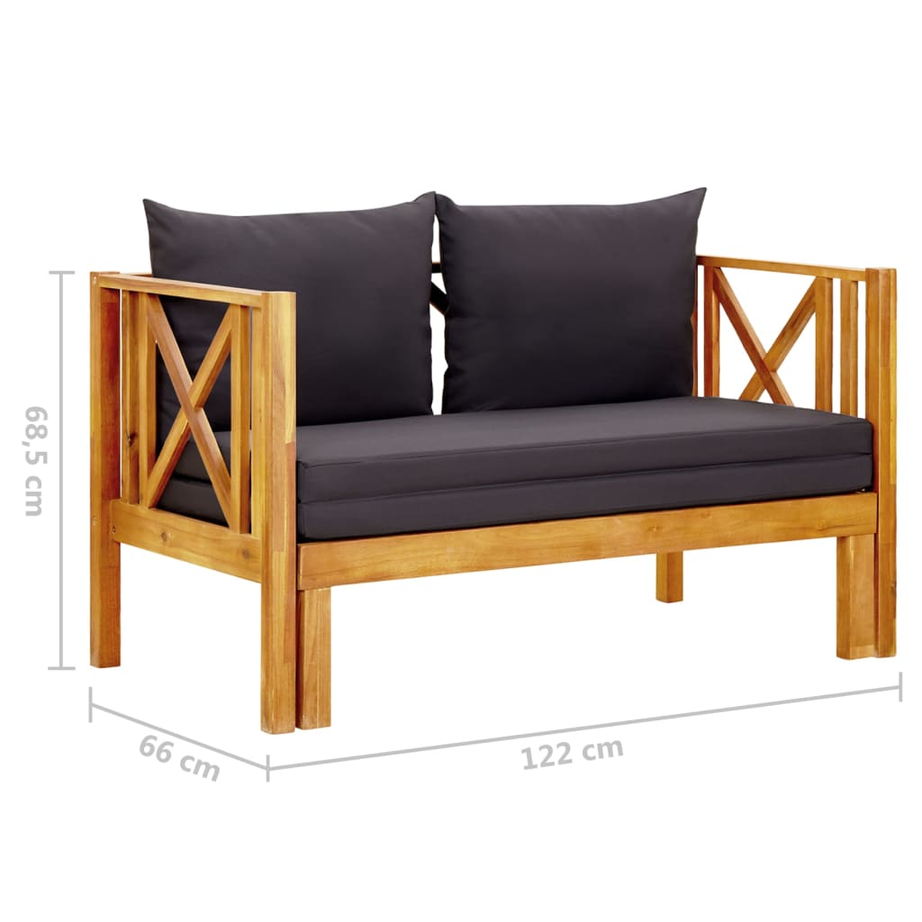 vidaXL 2-osobowa ławka ogrodowa z poduszkami, 122 cm, drewno akacjowe