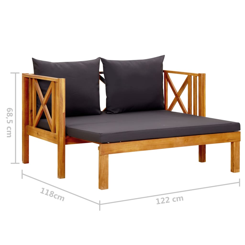 vidaXL 2-osobowa ławka ogrodowa z poduszkami, 122 cm, drewno akacjowe