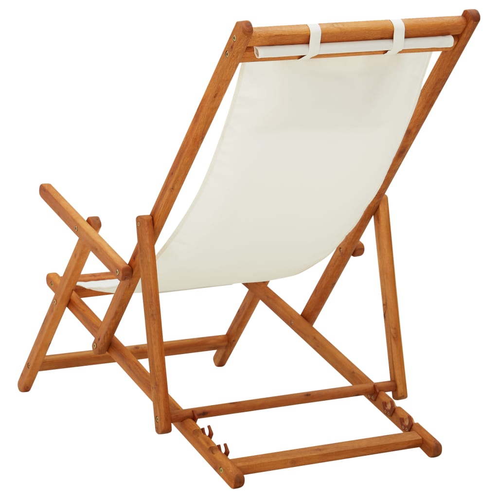 vidaXL Składany leżak, lite drewno eukaliptusa i kremowa tkanina