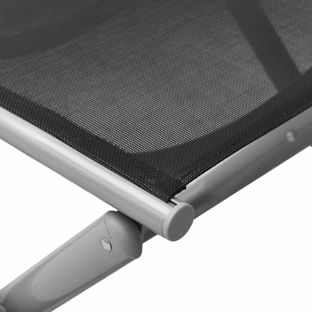 vidaXL Składany podnóżek, czarno-srebrny, textilene i aluminium