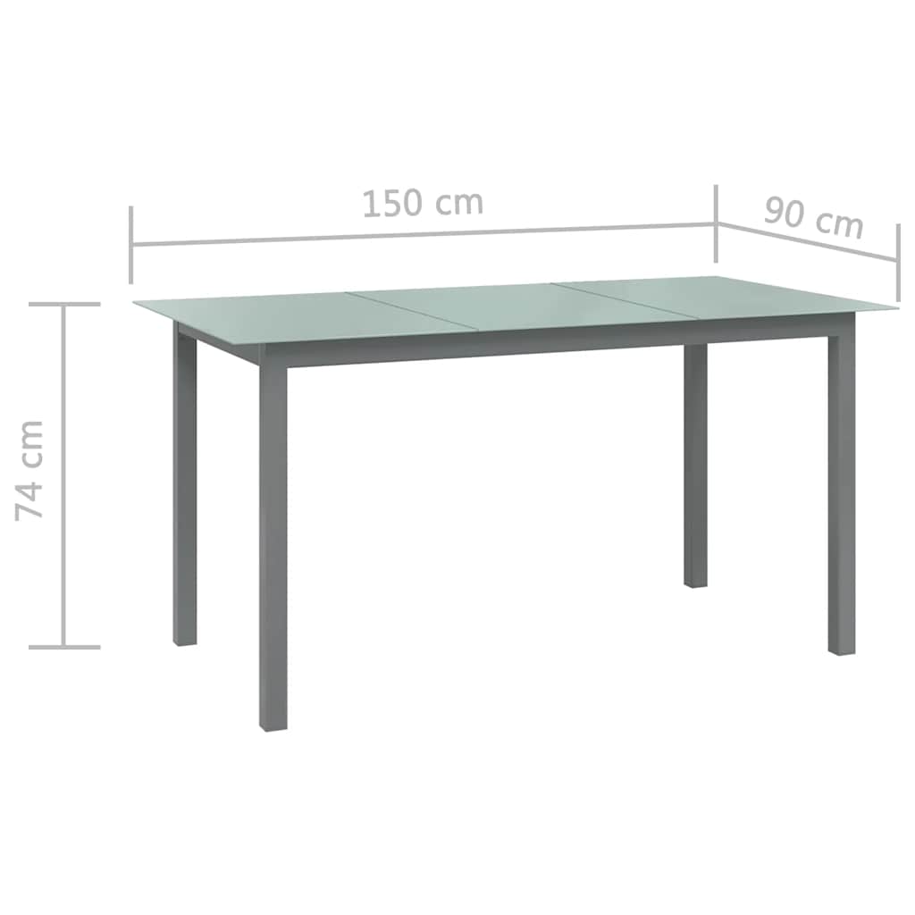 vidaXL Stół ogrodowy, jasnoszary, 150x90x74 cm, aluminium i szkło