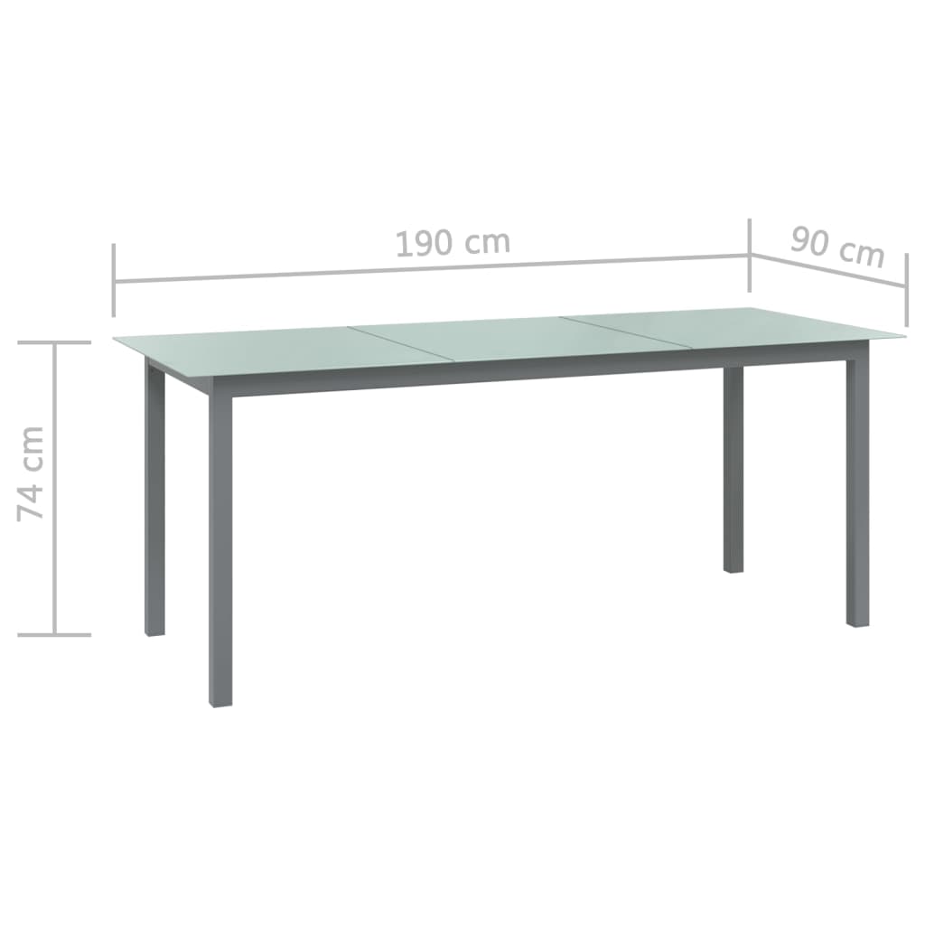vidaXL Stół ogrodowy, jasnoszary, 190x90x74 cm, aluminium i szkło