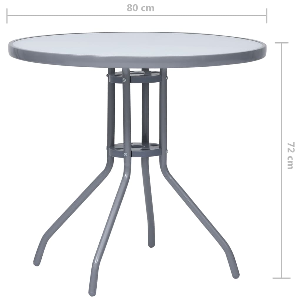 vidaXL Stolik ogrodowy, jasnoszary, 80 cm, stal i szkło