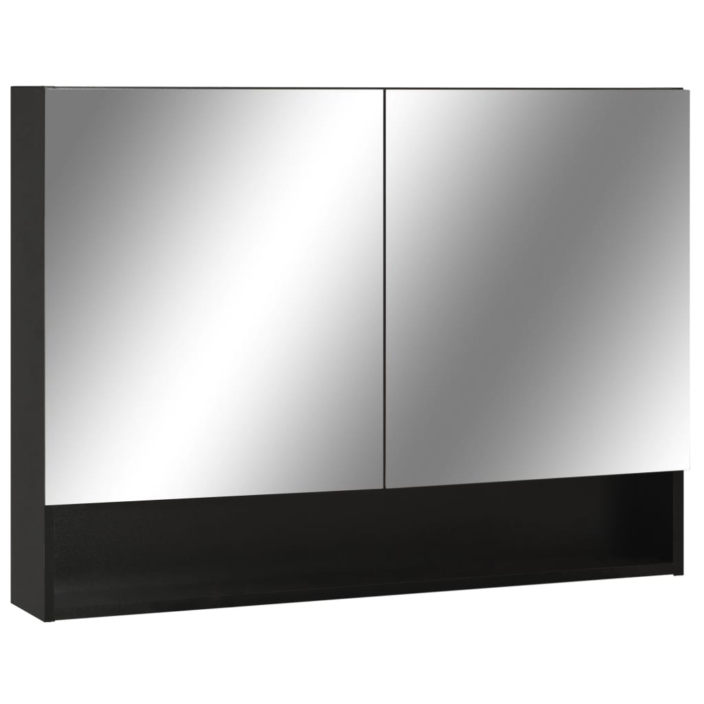 vidaXL Szafka łazienkowa z lustrem i LED, czarna, 80x15x60 cm, MDF