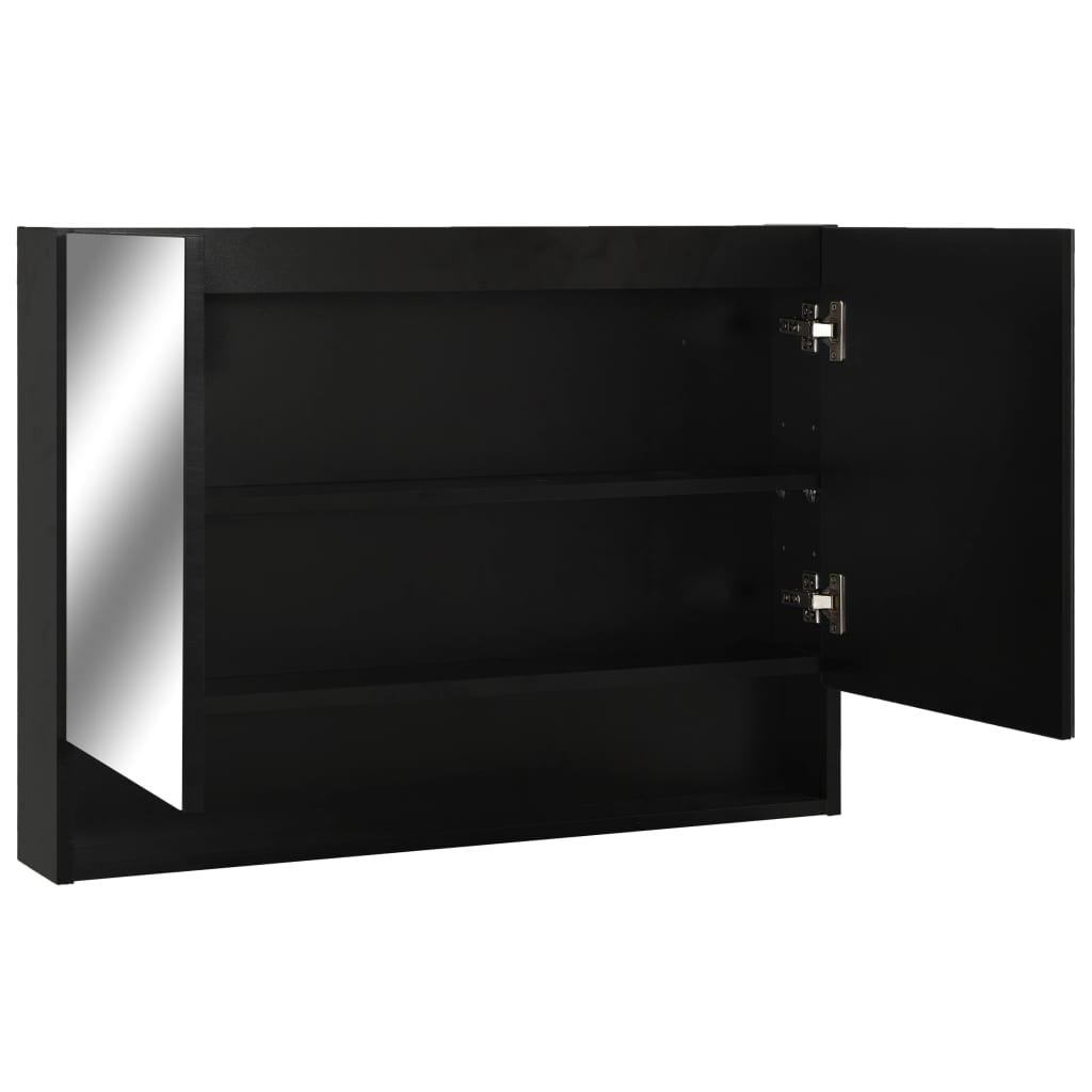 vidaXL Szafka łazienkowa z lustrem i LED, czarna, 80x15x60 cm, MDF