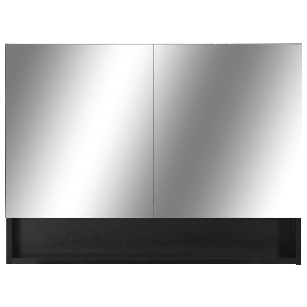 vidaXL Szafka łazienkowa z lustrem i LED, czarna, 80x15x60 cm, MDF