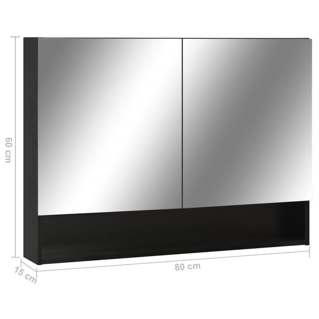 vidaXL Szafka łazienkowa z lustrem i LED, czarna, 80x15x60 cm, MDF