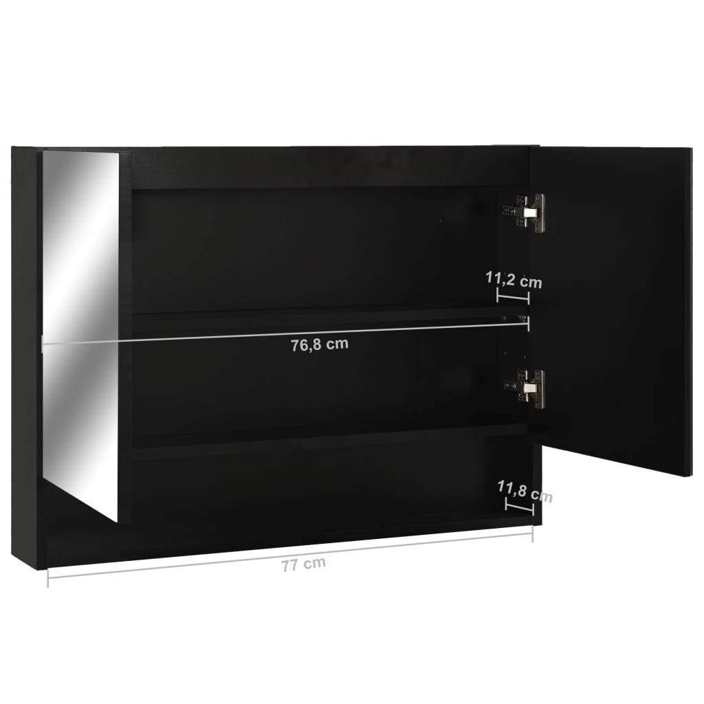 vidaXL Szafka łazienkowa z lustrem i LED, czarna, 80x15x60 cm, MDF