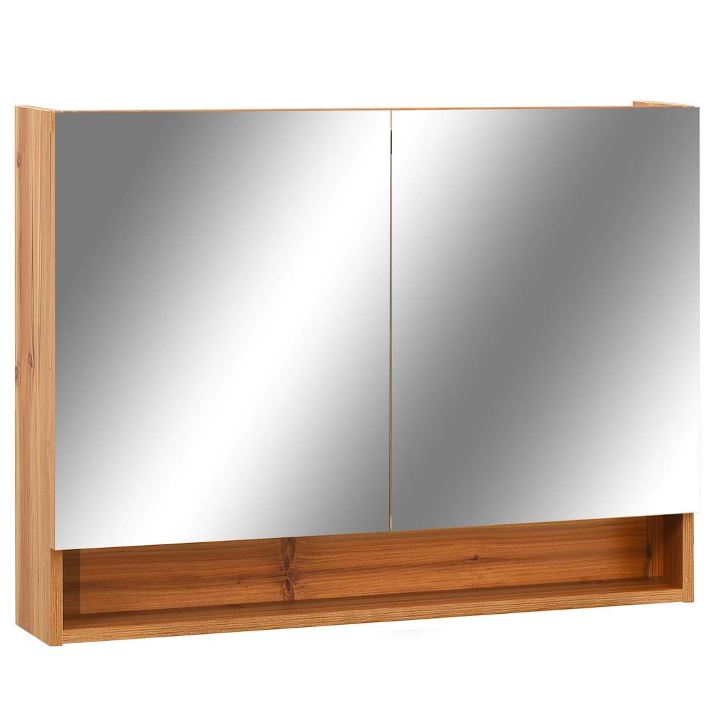 vidaXL Szafka łazienkowa z lustrem i LED, kolor dębowy 80x15x60 cm MDF