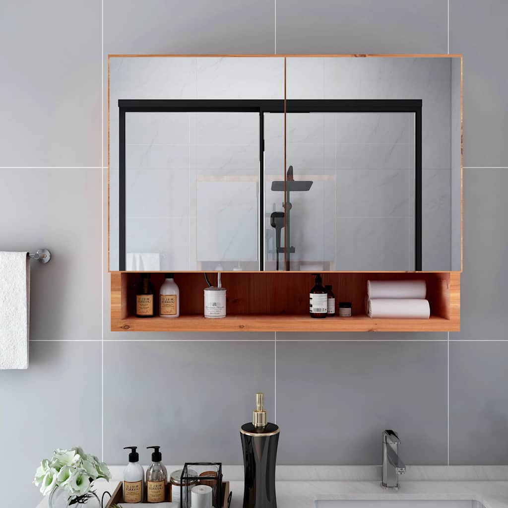 vidaXL Szafka łazienkowa z lustrem i LED, kolor dębowy 80x15x60 cm MDF
