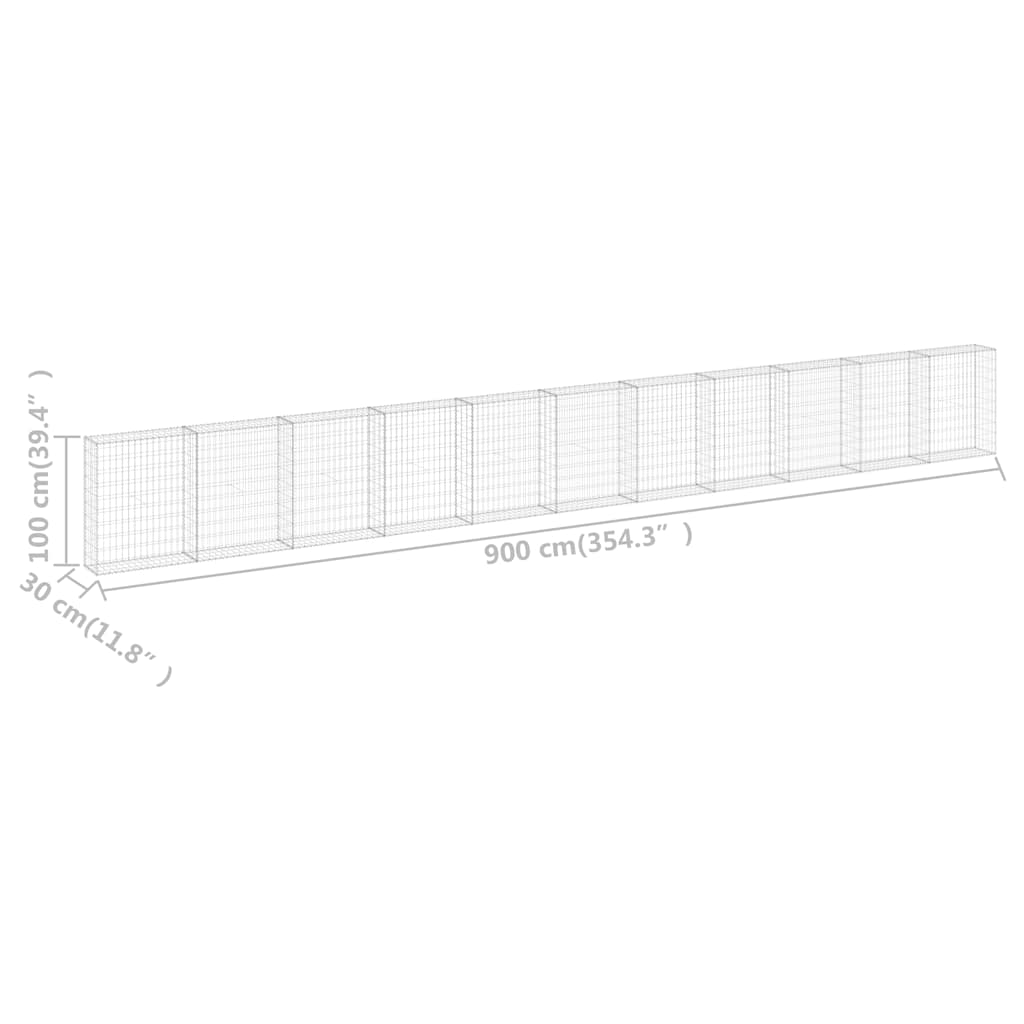 vidaXL Mur gabionowy z pokrywami, galwanizowana stal, 900x30x100 cm