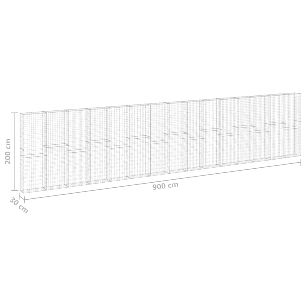 vidaXL Murek gabionowy z pokrywami, galwanizowana stal, 900x30x200 cm