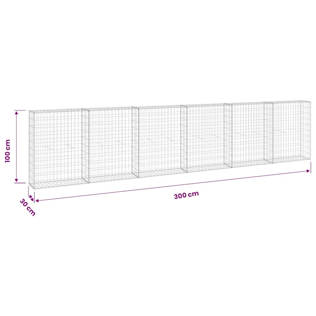 vidaXL Ściana gabionowa z pokrywami, galwanizowana stal, 300x30x100 cm