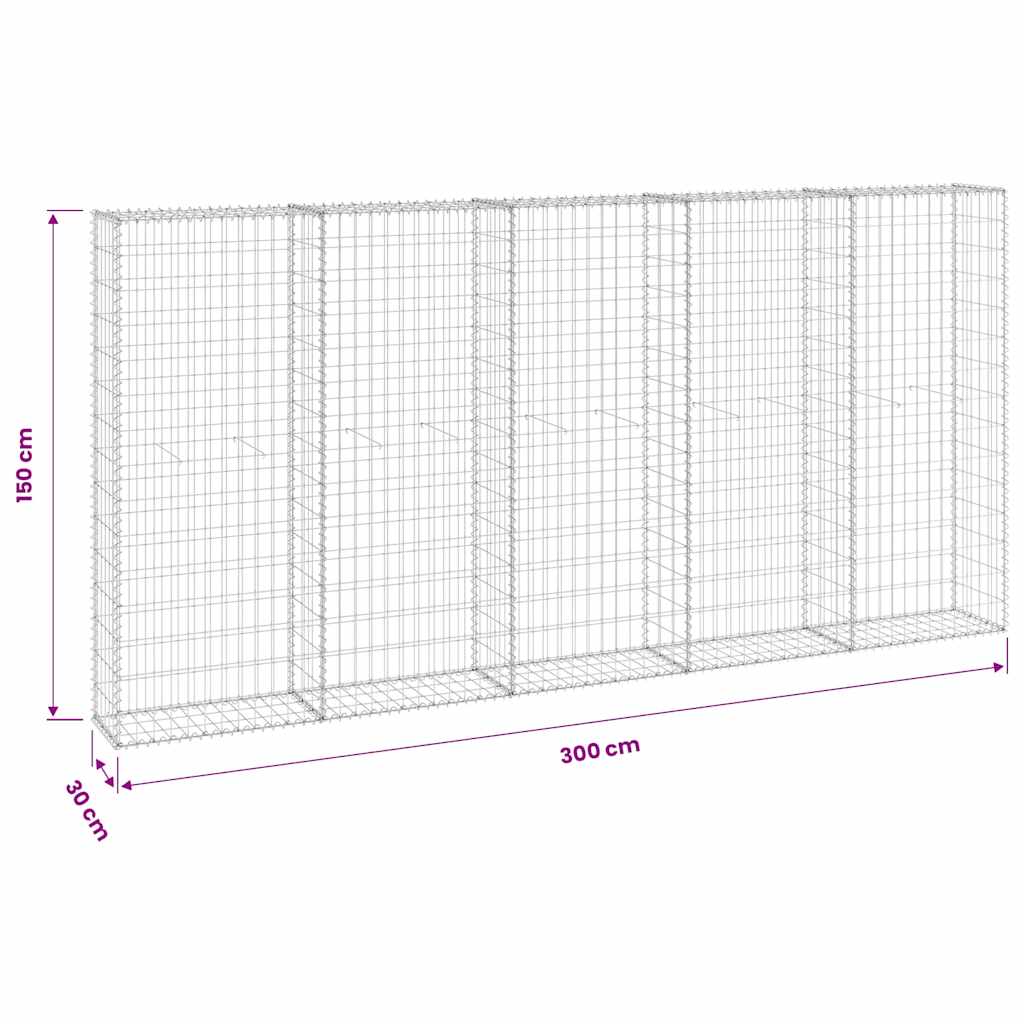 vidaXL Ściana gabionowa z pokrywami, galwanizowana stal, 300x30x150 cm