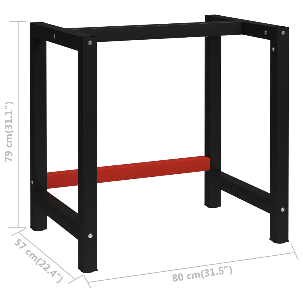 vidaXL Metalowa rama pod blat roboczy, 80x57x79 cm, czarno-czerwona