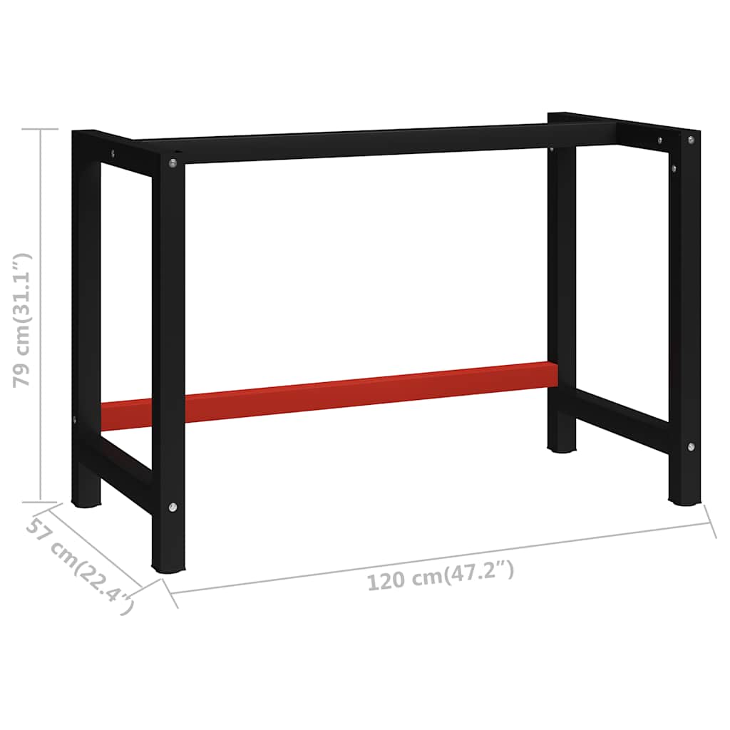 vidaXL Metalowa rama pod blat roboczy, 120x57x79 cm, czarno-czerwona