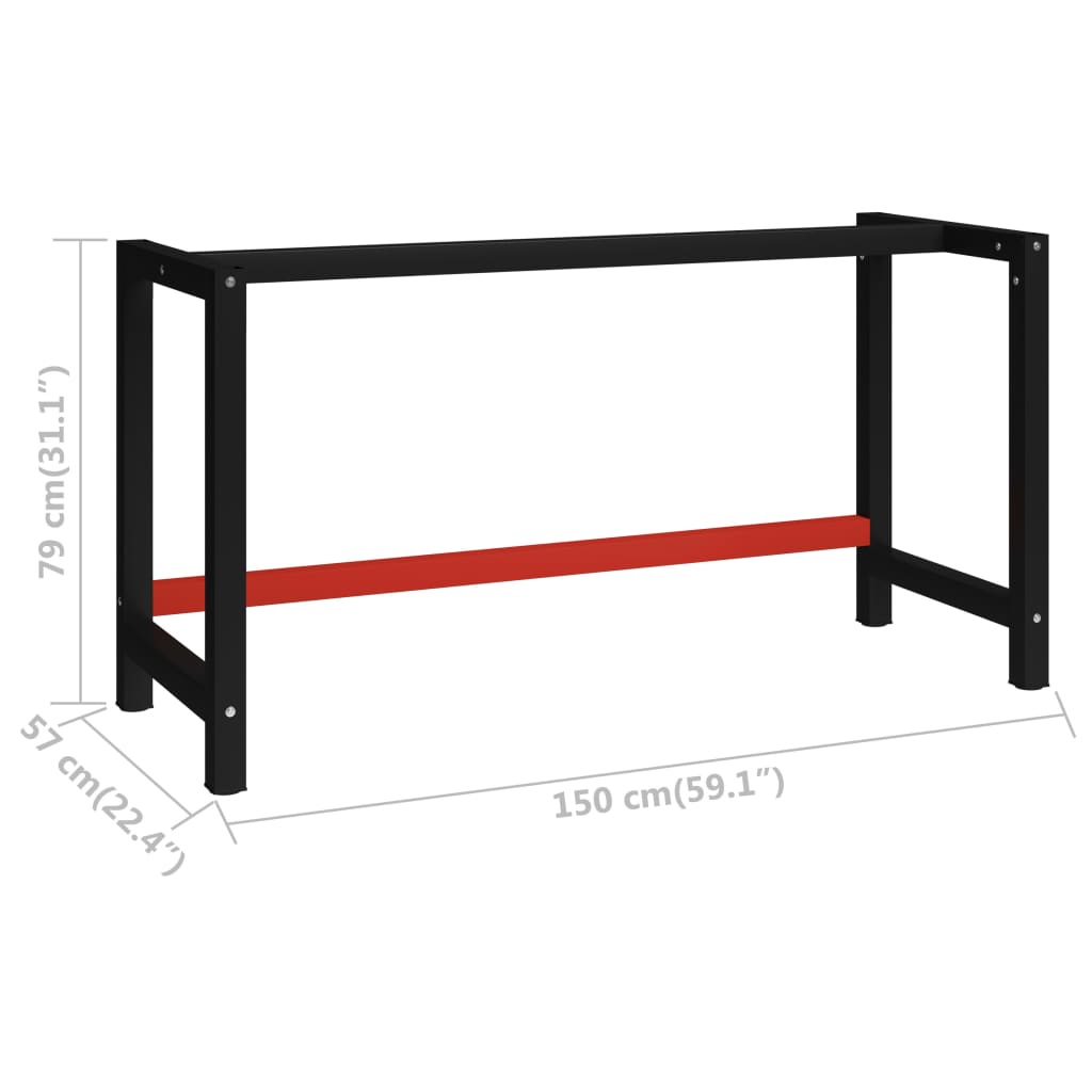 vidaXL Metalowa rama pod blat roboczy, 150x57x79 cm, czarno-czerwona