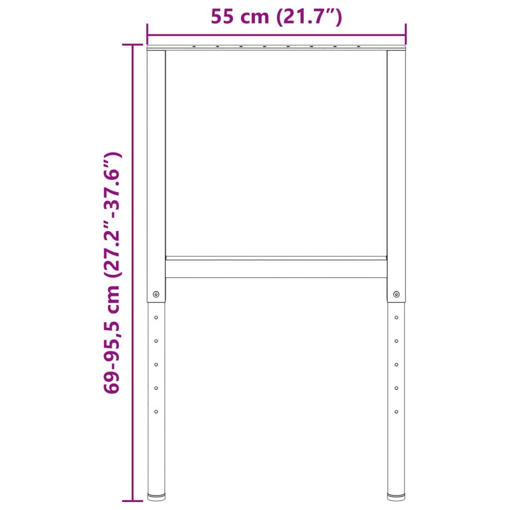 vidaXL Regulowane ramy stołu roboczego, 2 szt., metal, 55x(69-95,5) cm