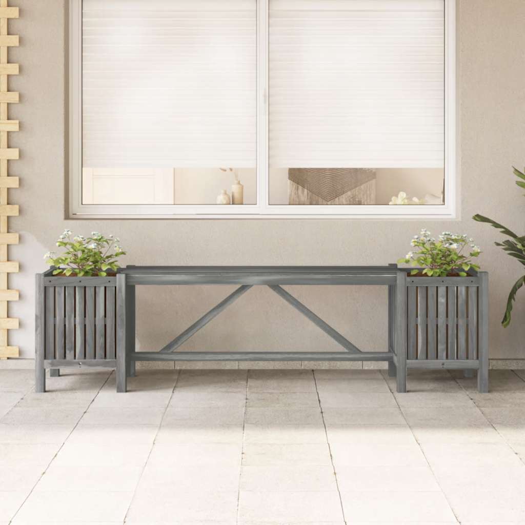 vidaXL Ławka ogrodowa z 2 donicami 150 cm, lite drewno akacjowe, szara